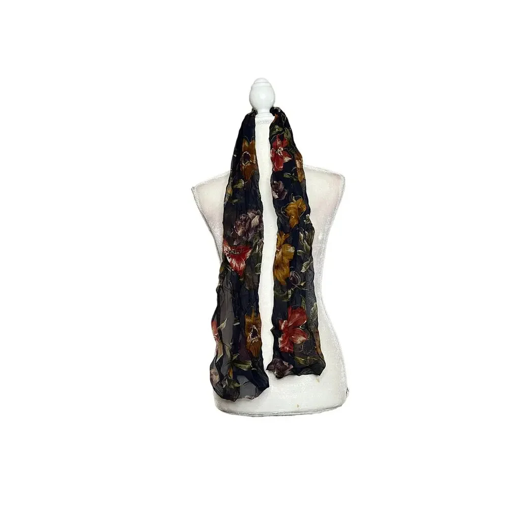 Vintage scarf floral multicolor rectangular scarf Lightweight Y2K Boho